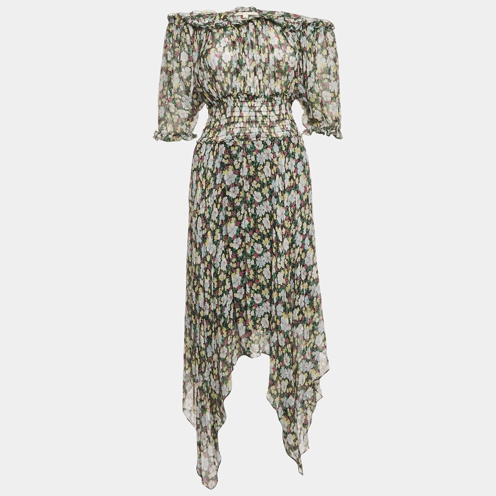 Maje Asymmetrical Floral Dress - Green + multi color